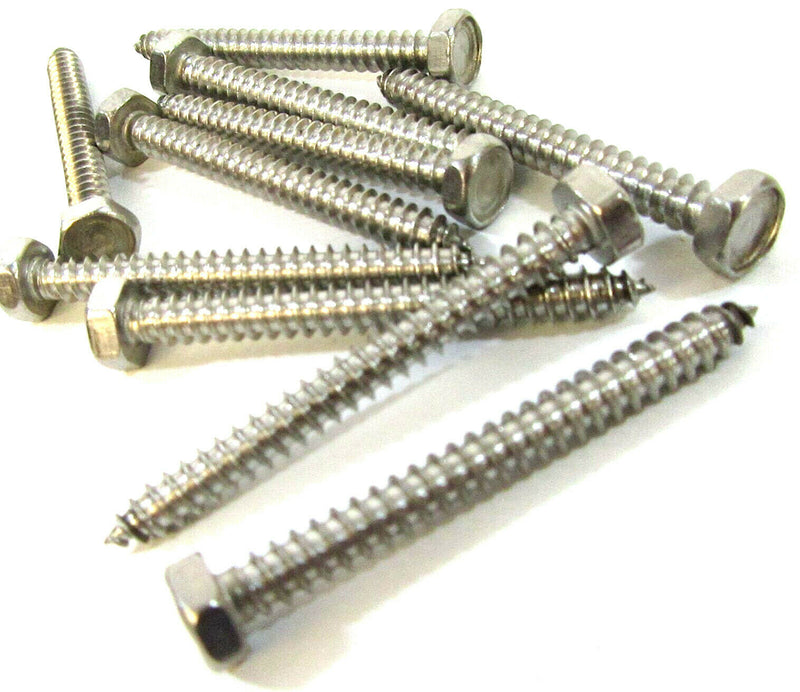 8 x 1" 3/4 Hex Head Self Tappers Stainless Steel Tapping Bolt Head Driver Bit
