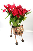 Goofy Nodding Pig Metal Planter Hand Decorative Sweet/Bottle Holder Ornament