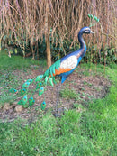 Primus Standing Peacock Hand Crafted Metal Garden Bird Ornament Sculpture PQ1505