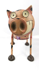 Goofy Nodding Pig Metal Planter Hand Decorative Sweet/Bottle Holder Ornament