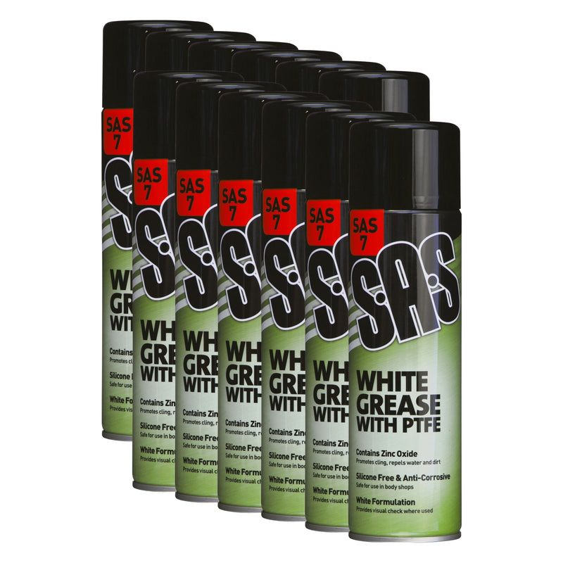 White Spray Grease With PTFE 500ml Can SAS7 Universal Silicone Free Bodyshop