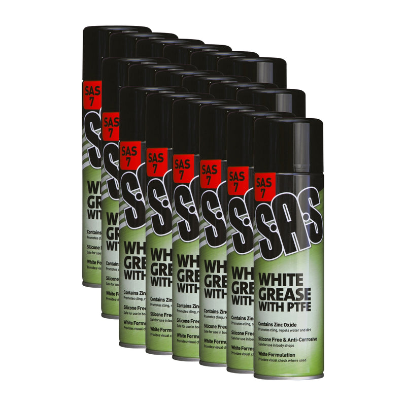 White Spray Grease With PTFE 500ml Can SAS7 Universal Silicone Free Bodyshop