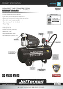 Jefferson 50 Litre 2HP 8 Bar Compressor 110 & 230