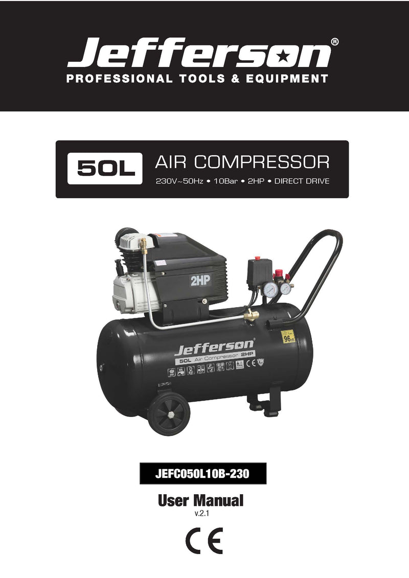 Jefferson 50 Litre 2HP 10 Bar Compressor 230V (13A)