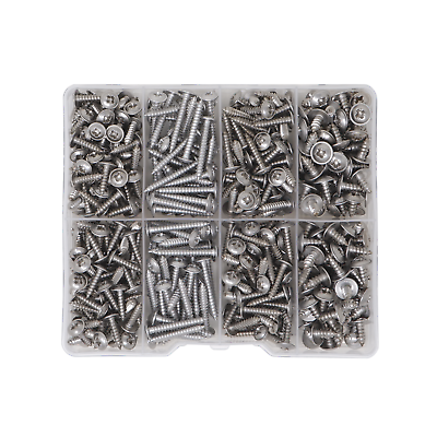 Box of 400 Assorted Flange Pozi Pan Self Tapping Screws. A2-70 Stainless Steel