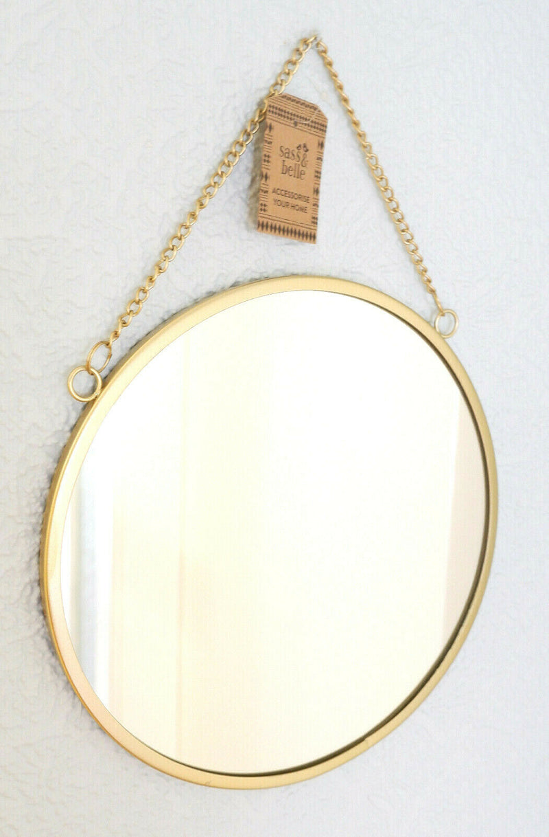 Contemporary Gold Colour Round Mirror Chain Link Wall Hanging Metal Frame 25cm