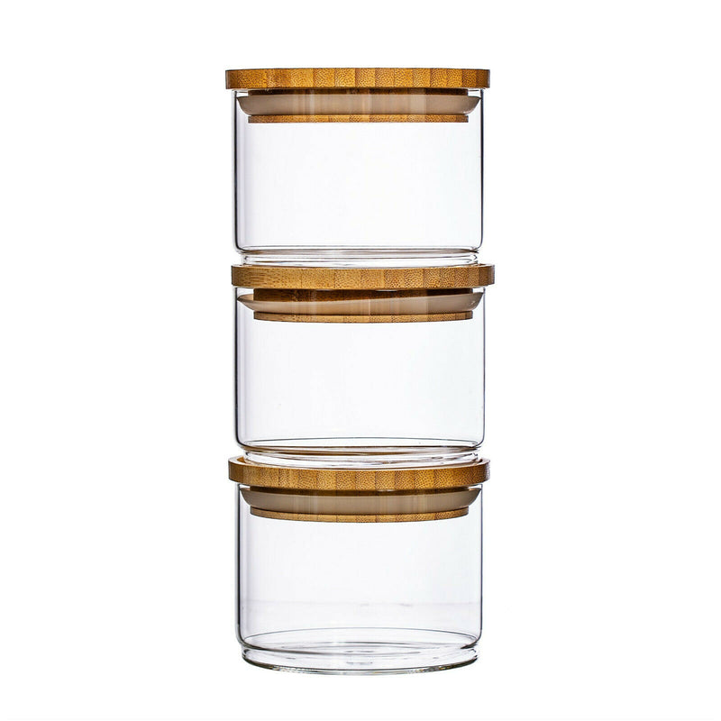 Sass & Belle Three Stacking Glass Kitchen Storage Jars with Natural Bamboo Lid