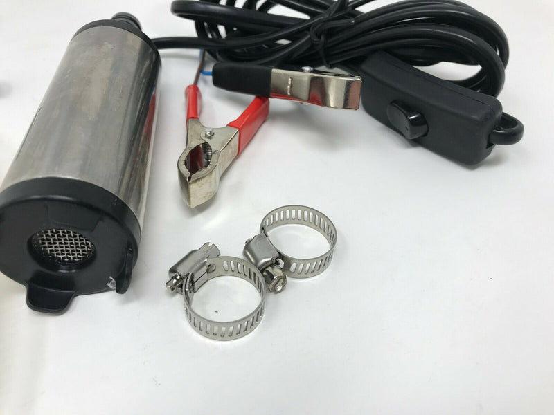 12V FUEL WATER DIESEL TRANSFER PUMP/FILTER SUBMERSIBLE PORTABLE CLIP ON BATTERY