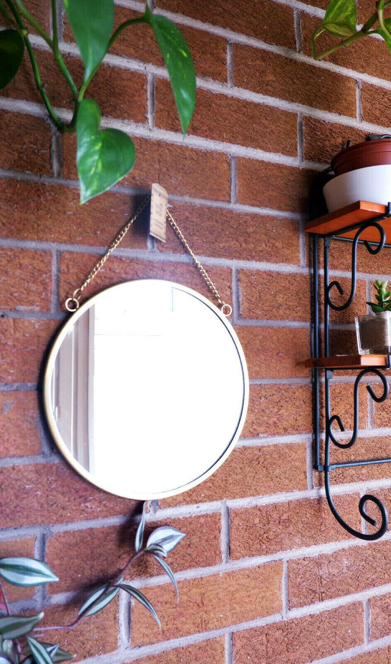 Contemporary Gold Colour Round Mirror Chain Link Wall Hanging Metal Frame 25cm