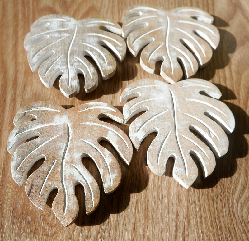 Rustic 4 Set Wooden Plant Leaf Drink Tea Coffee Cup Coasters  Natural Home Decor