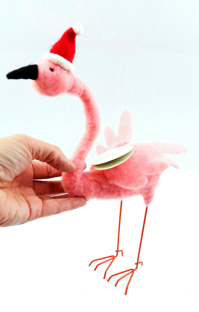 Sass and Belle Flamingo With Santa Hat Felt Standing Christmas Decoration Home