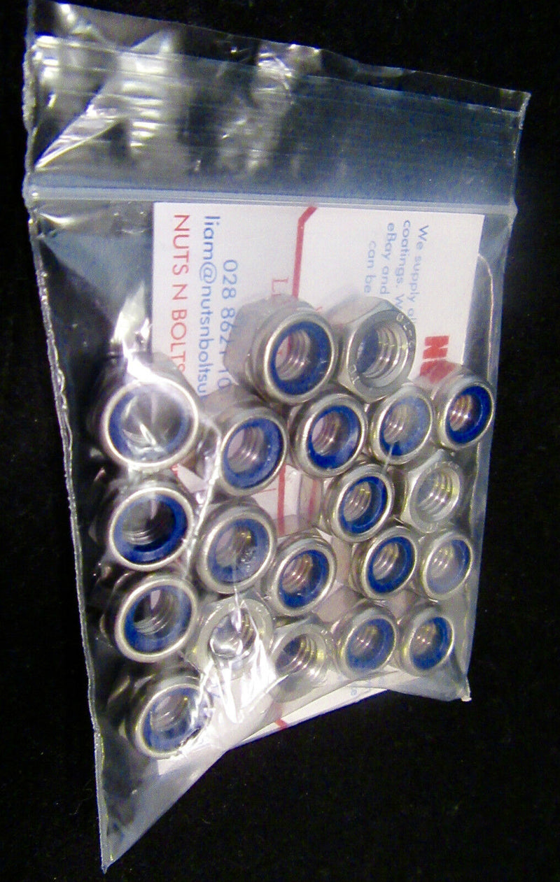 M8 Nyloc Nuts Pack of 20 - 8mm Nylon Insert Lock Nuts A2 Stainless Steel