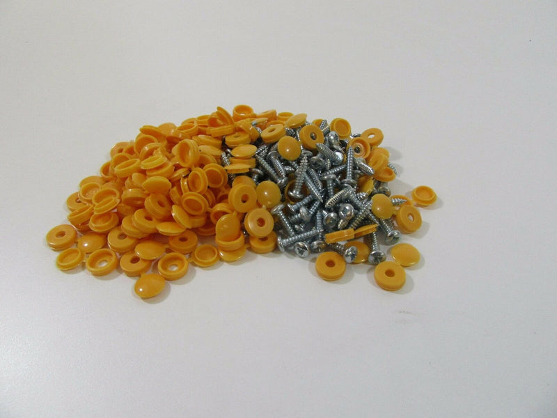 100 Pack Number Plate Plates Metal Screws & Yellow Caps