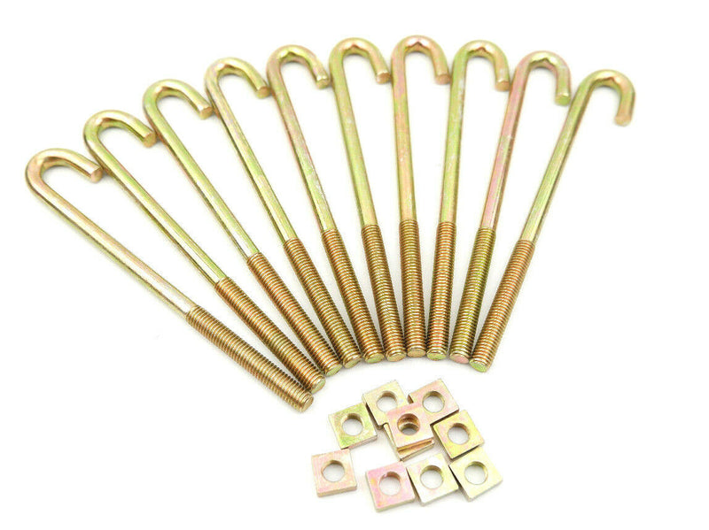 Pack of 10, M8 x 140mm J Bolts, Hook Bolts, Roofing Bolts & Nuts, Threaded 50mm