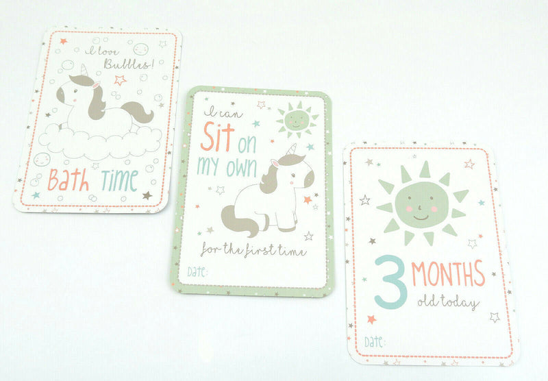 16 EVIE UNICORN NEW BABY 1ST YEAR MILESTONE CARDS GREY GENDER NEUTRAL