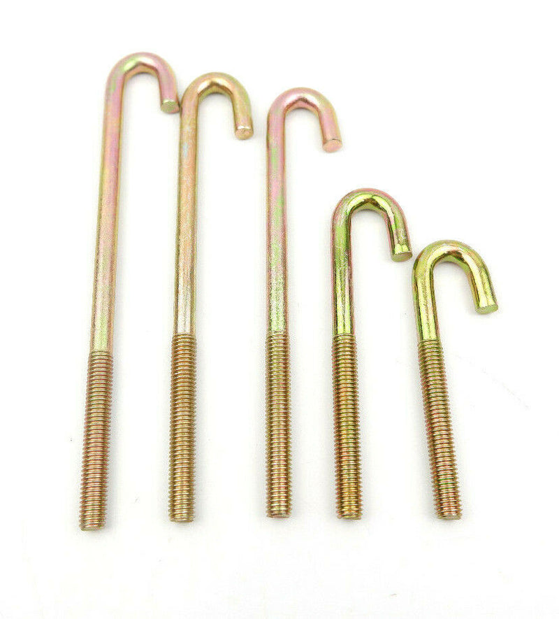 Pack of 10, M8 x 140mm J Bolts, Hook Bolts, Roofing Bolts & Nuts, Threaded 50mm