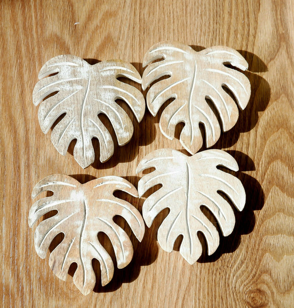 Rustic 4 Set Wooden Plant Leaf Drink Tea Coffee Cup Coasters  Natural Home Decor