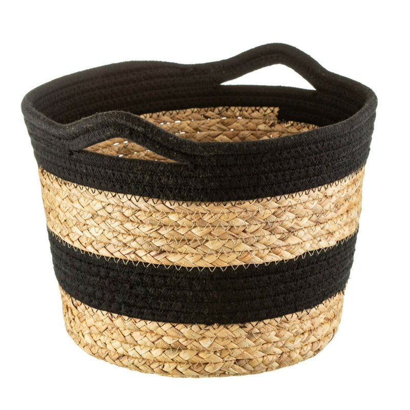 Sass and Belle Scandi Boho Black Rope & Grass Stripe Basket Storage Toy Tidy