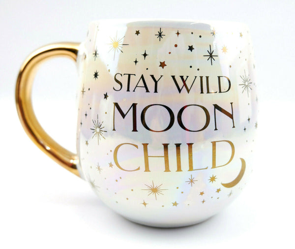 Sass & Belle Celestial Moon Child Gold Stars Iridescent Stoneware Mug Cup 475ml