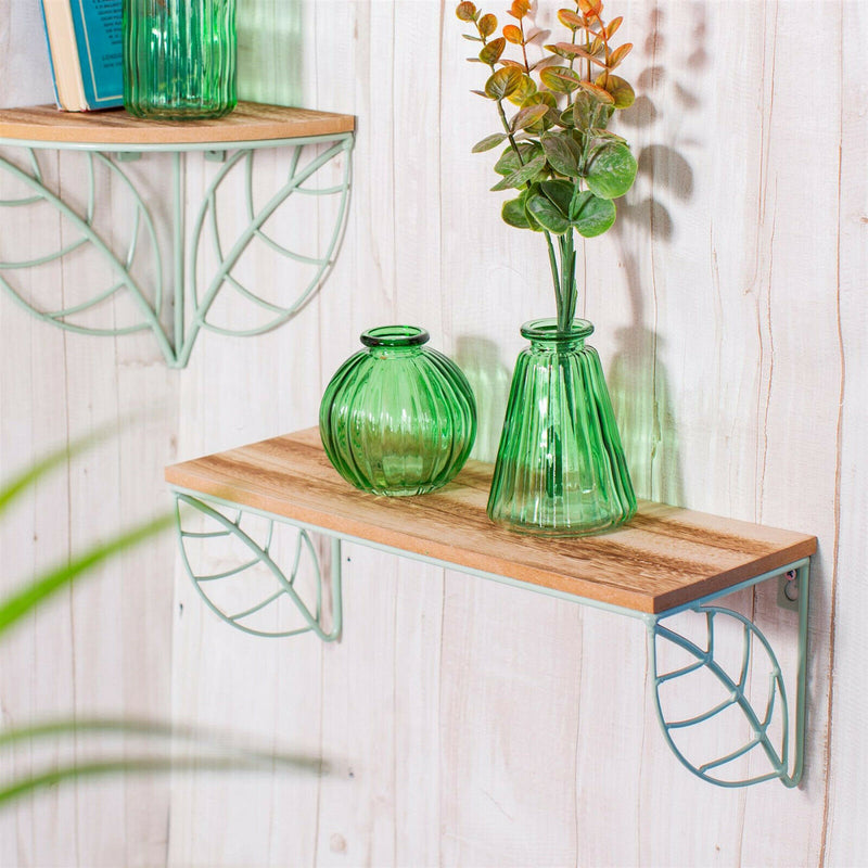Sass & Belle Green Wall Mounted Leaf Shelf Wire Rack Storage Display Decor
