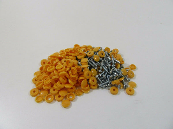 100 Pack Number Plate Plates Metal Screws & Yellow Caps