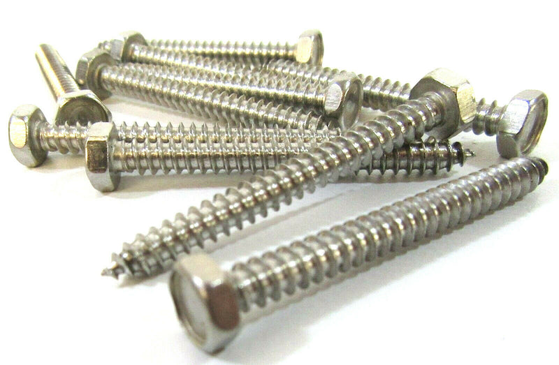 8 x 1" 3/4 Hex Head Self Tappers Stainless Steel Tapping Bolt Head Driver Bit