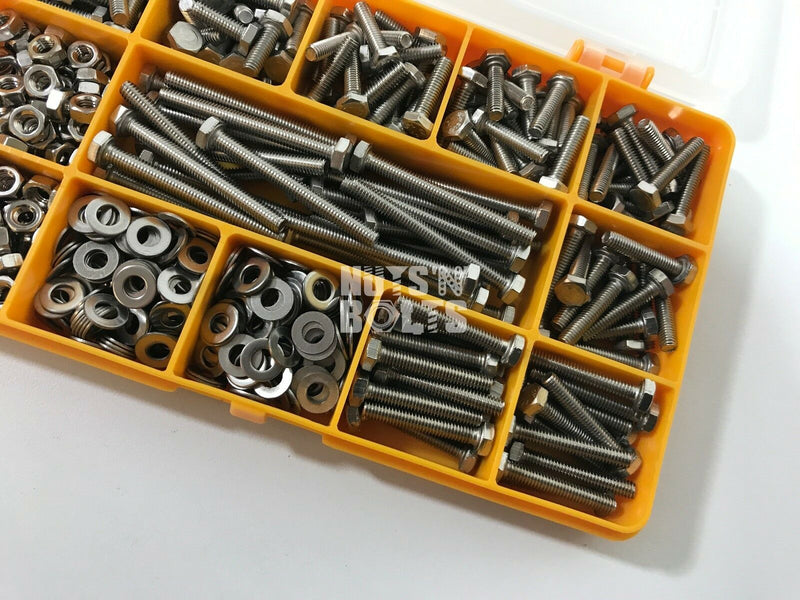 485 ASSORTED PIECE, A2 M4 FULLY THREADED BOLTS NUTS WASHERS SCREWS STAINLESS KIT