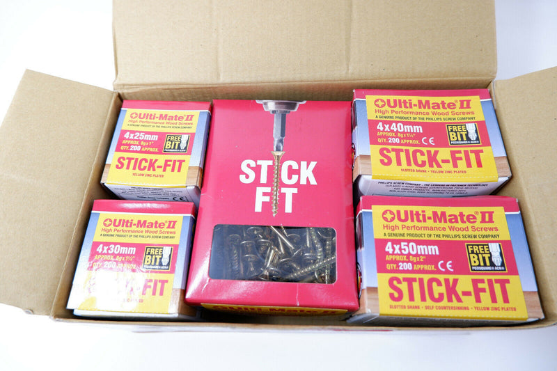 New Ulti-Mate II Stick-Fit Zinc & Yellow Plated Screw Assortment 1000 Pack, DIY