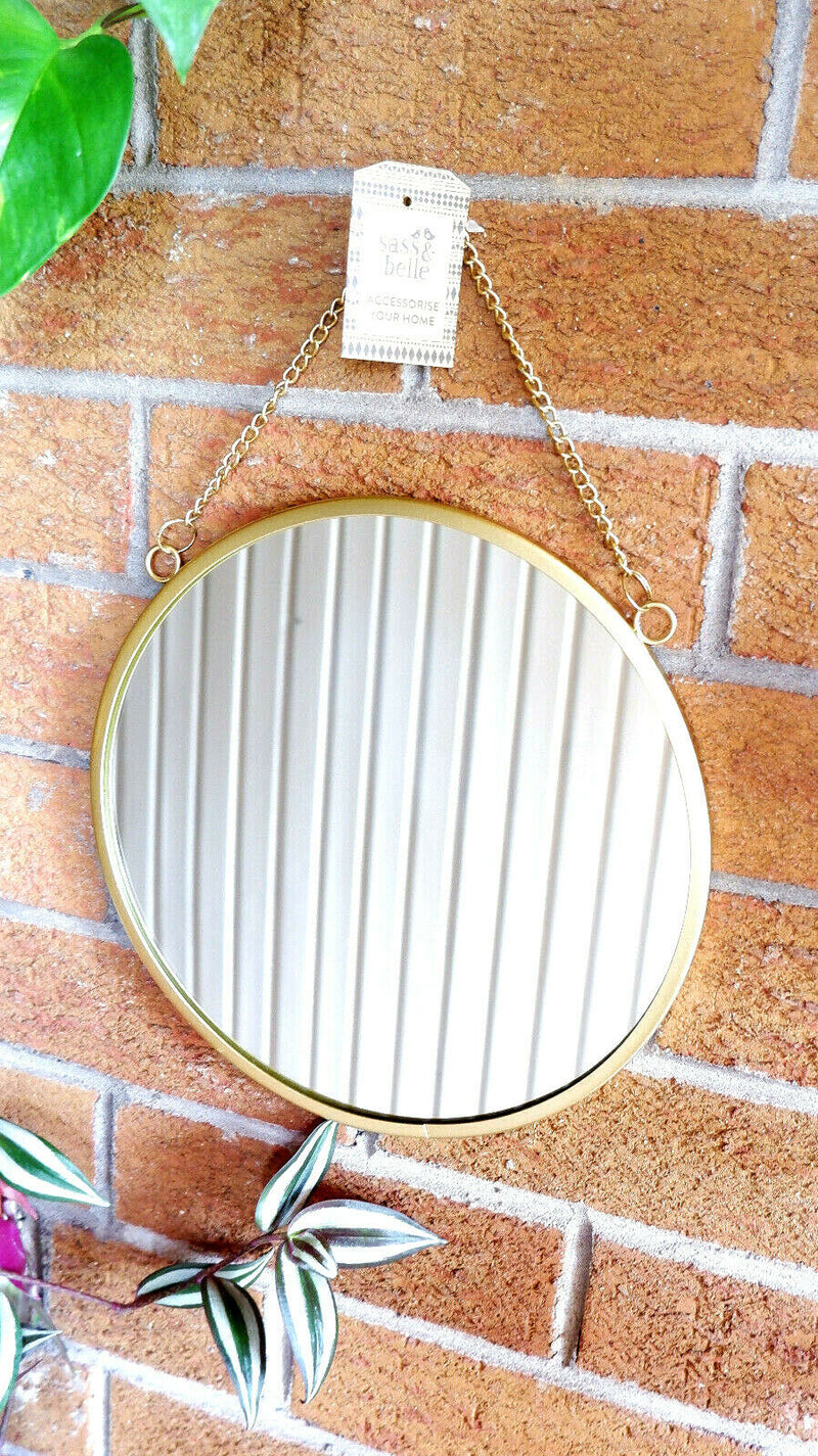 Contemporary Gold Colour Round Mirror Chain Link Wall Hanging Metal Frame 25cm