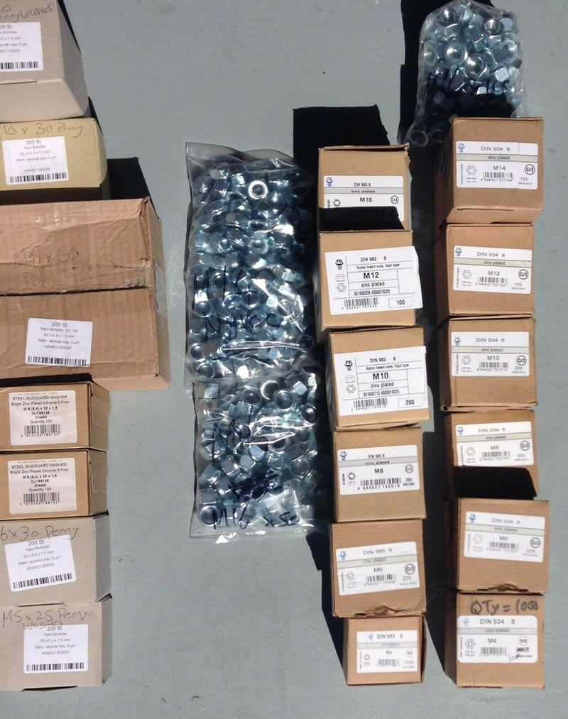 13,350 Piece Nuts, Bolts and Form A & Penny Washers Assortment Job Lot Grade 8.8