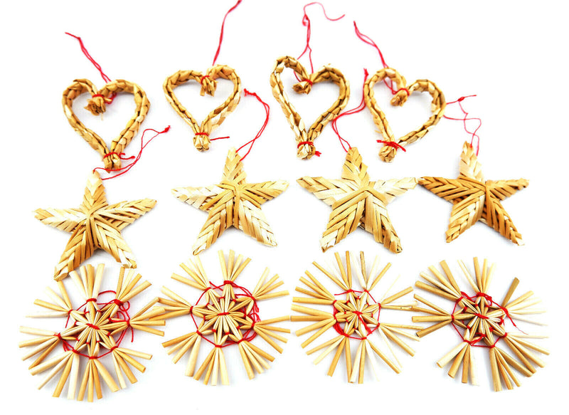 Traditional Straw Christmas Scandinavian Nordic Festive Decorations Set of 12