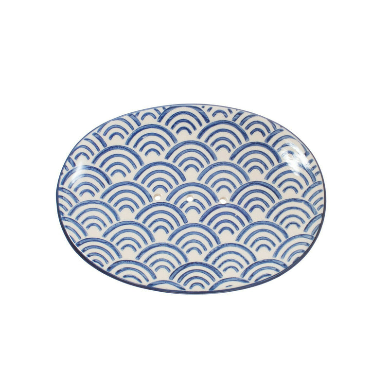 Sass and Belle Blue Sashiko Pattern Wave Soap Dish Bathroom Kitchen Wash Hands