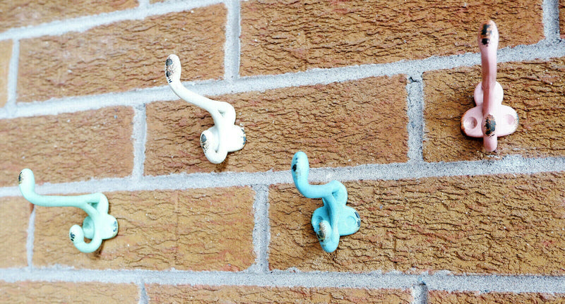 Rustic Boudoir Double Hook Assorted Colours Coats Hat Keys Shabby Chic 4 Piece