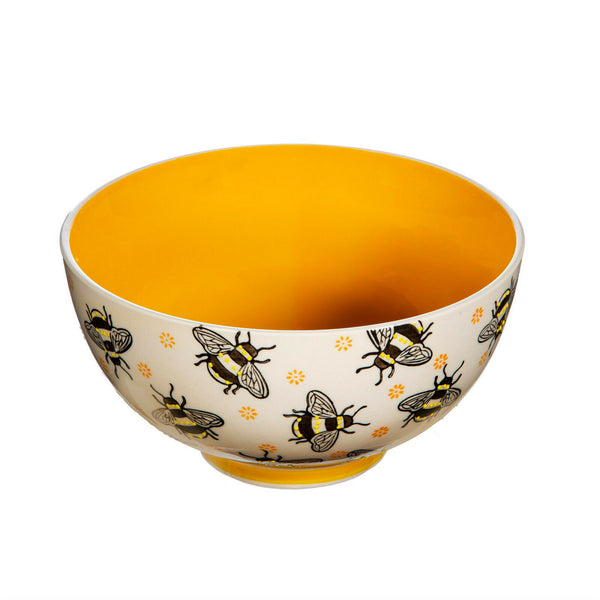 Sass & Belle Hand Stamped Busy Bees Yellow Ceramic Breakfast Cereal Soup Bowl