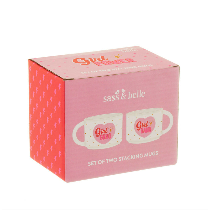 Sass & Belle Set 2 Girl Power Gang Stacking Mugs Cup Porcelain Home Coffee Tea