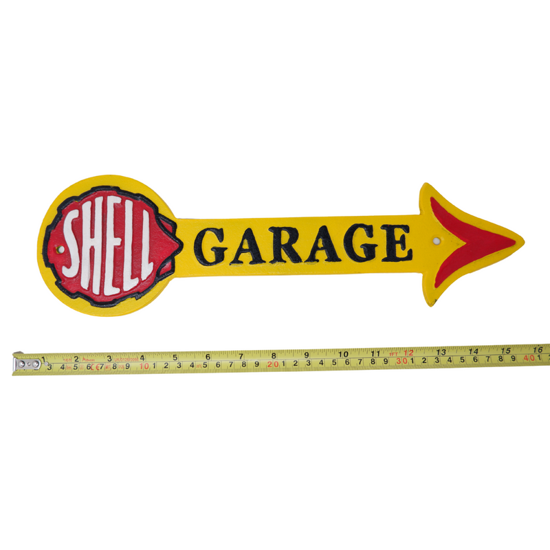 Cast Iron Shell Arrow Fuel Sign Plaque Wall Garage Petrol Shop Workshop Garage