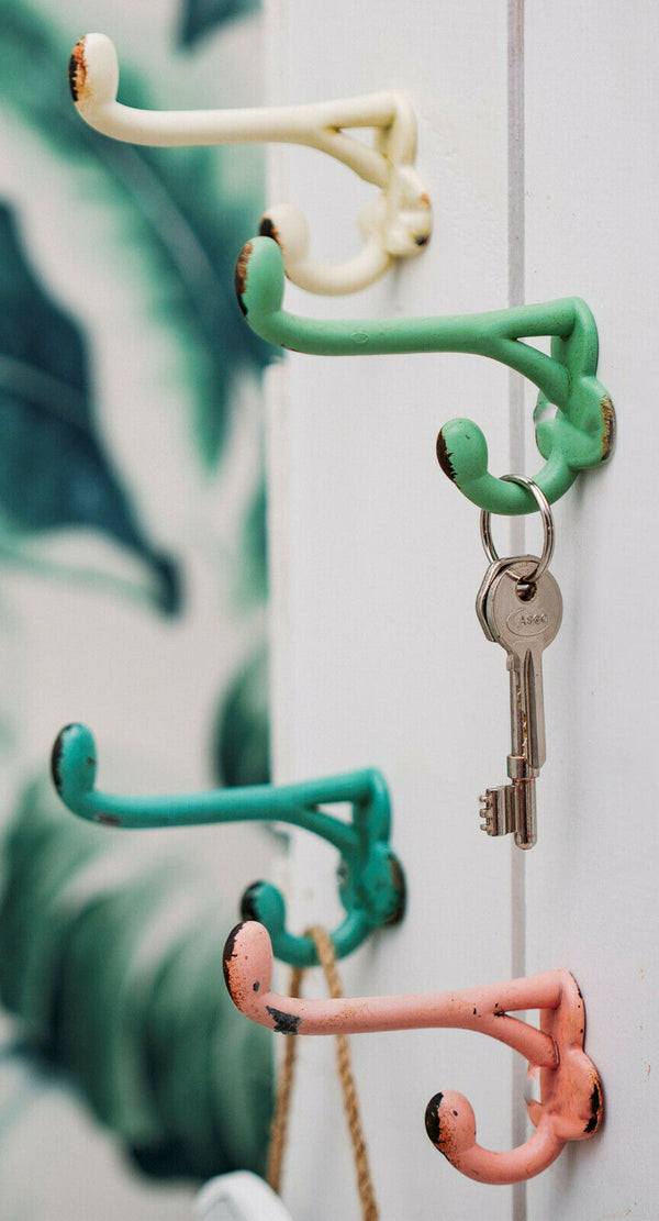 Rustic Boudoir Double Hook Assorted Colours Coats Hat Keys Shabby Chic 4 Piece