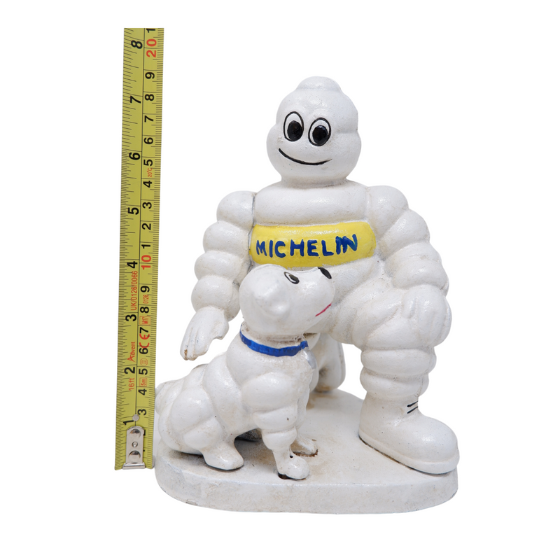Cast Iron Michelin Man with Dog Statue Figurine Bibendum Tyres Figure Garden