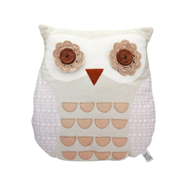 Sass & Belle Maya Button Eyed Owl Embroidered Cushion Plush Pillow Home Decor