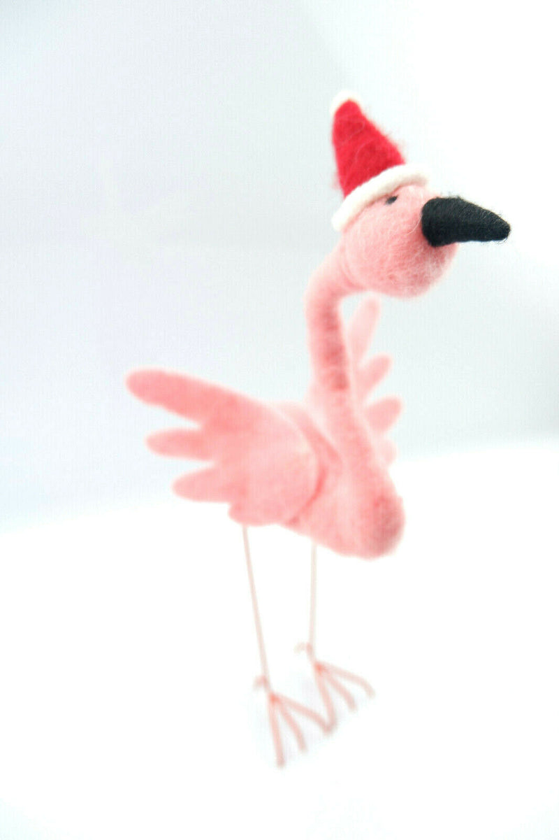 Sass and Belle Flamingo With Santa Hat Felt Standing Christmas Decoration Home