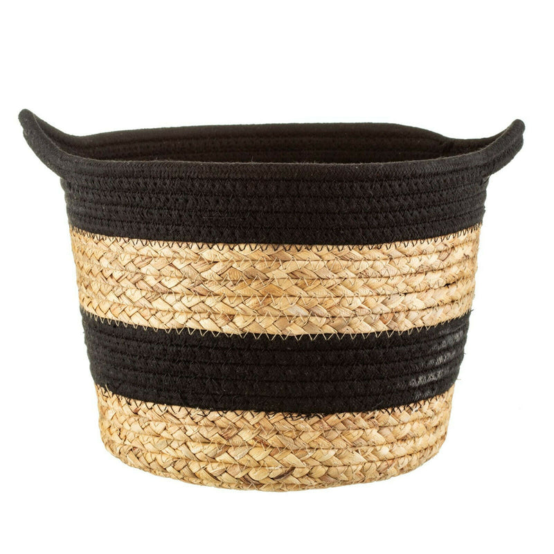Sass and Belle Scandi Boho Black Rope & Grass Stripe Basket Storage Toy Tidy