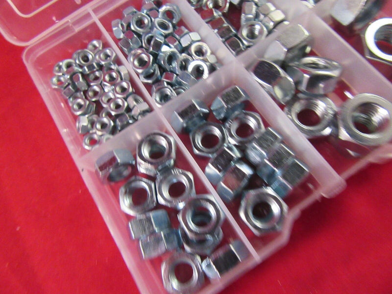 140 PCE M4 M5 M6 M8 M10 M12 Assortment Assorted Box Kit Set Full Hex Nuts Zinc