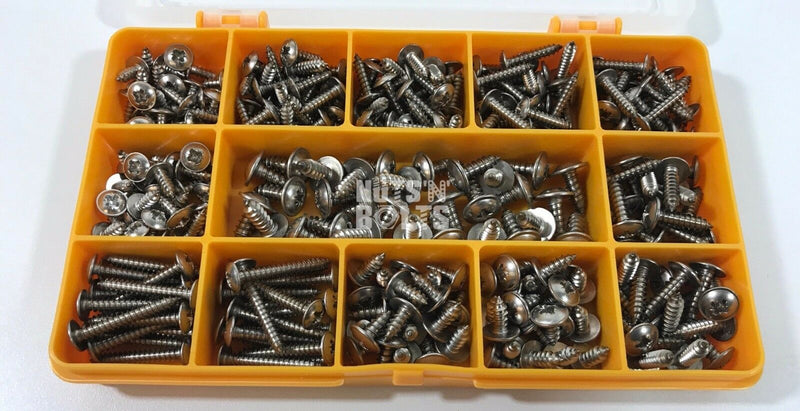 220 ASSORTED PIECE No. 6 8 10 STAINLESS FLANGE POZI PAN SELF TAPPING SCREWS KIT