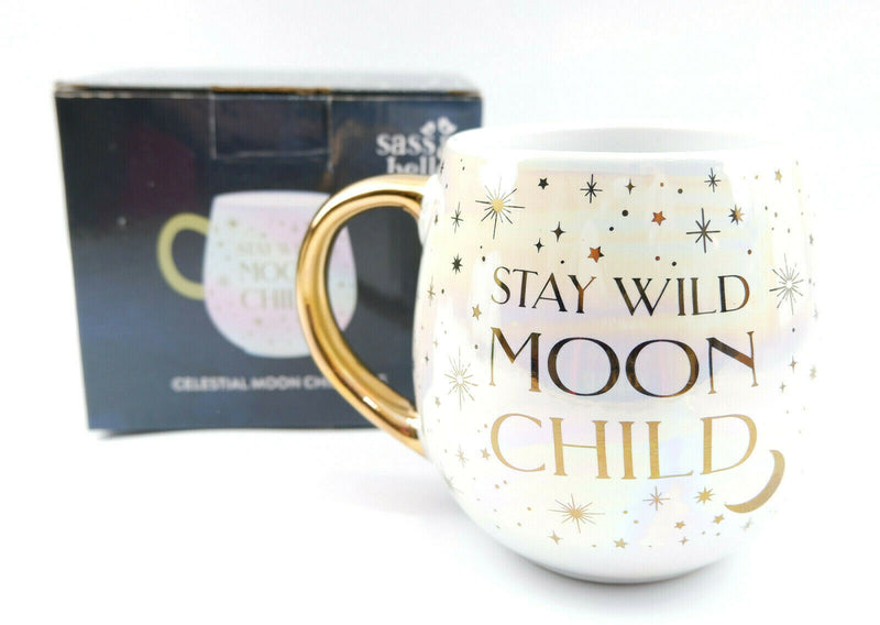 Sass & Belle Celestial Moon Child Gold Stars Iridescent Stoneware Mug Cup 475ml