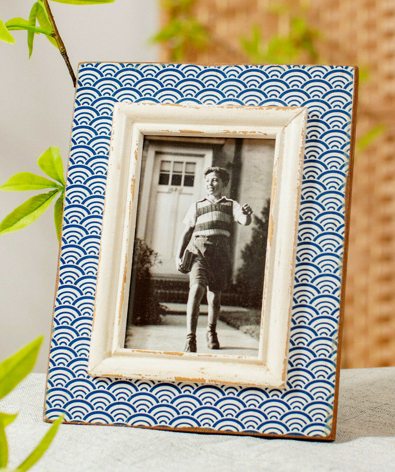 Sass & Belle Ceramic Blue Photo Sashiko Pattern Photo Frame Home Picture Decor