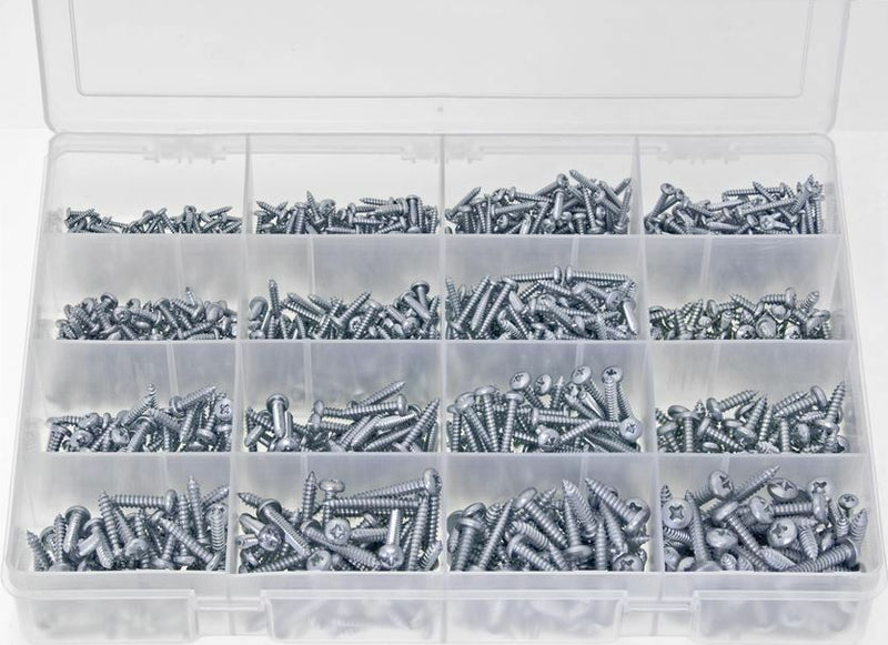 LARGE 1150 PCE Assorted Box BZP Self-Tapping Screws Pozi Pan Head No 4 6 8 10 14
