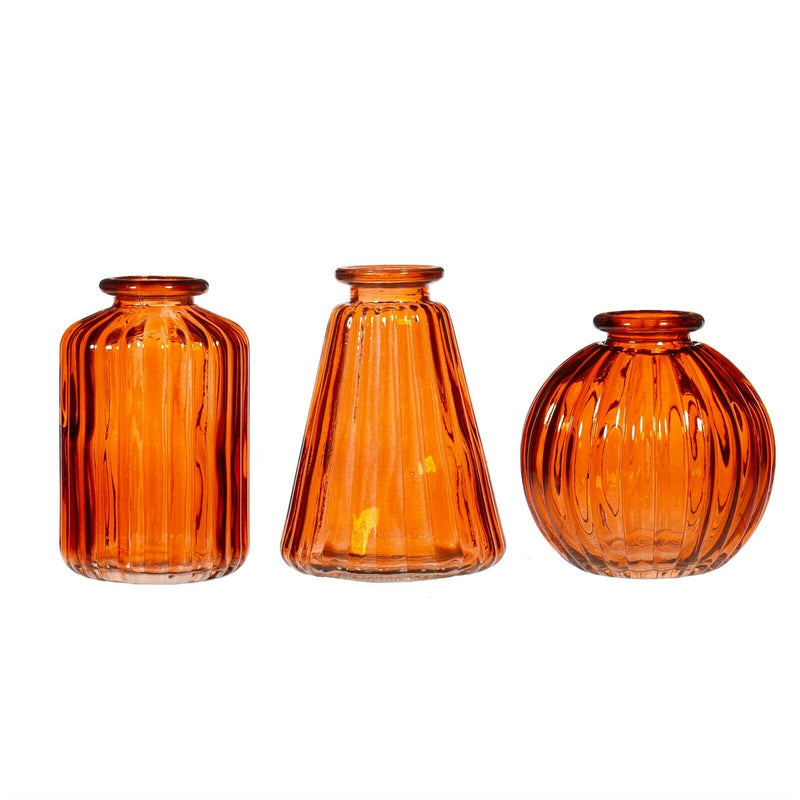 Sass and Belle Set of Three Amber Glass Bud Vases Rose Pot Holder Decor Vintage