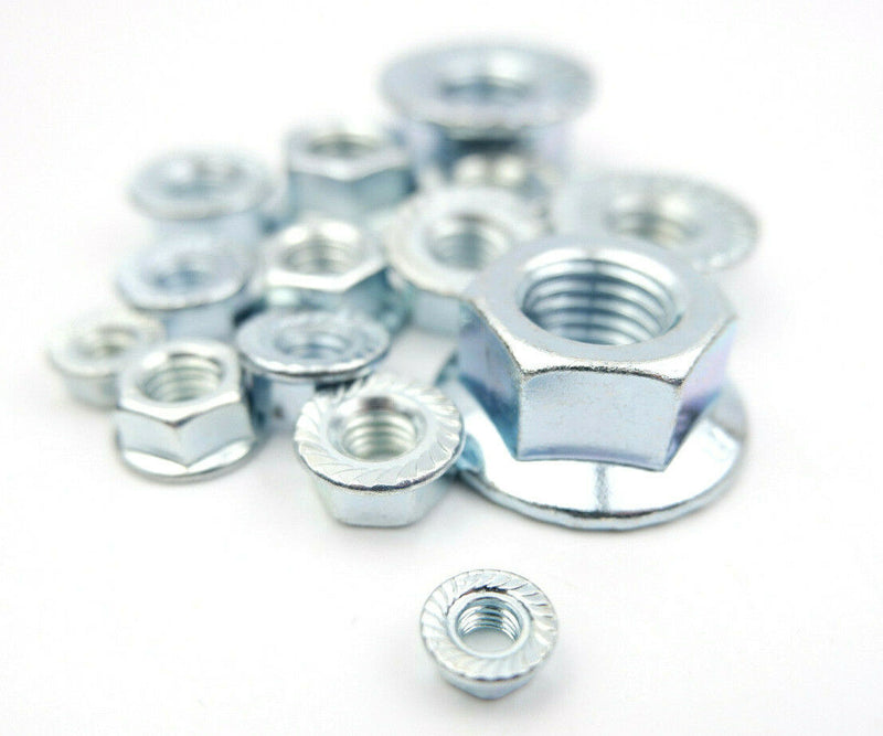 M5 M6 M8 M10 M16 ZINC PLATED HEX SERRATED FLANGE NUTS NUT BZP DIN 6923 BW