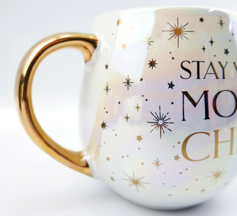 Sass & Belle Celestial Moon Child Gold Stars Iridescent Stoneware Mug Cup 475ml