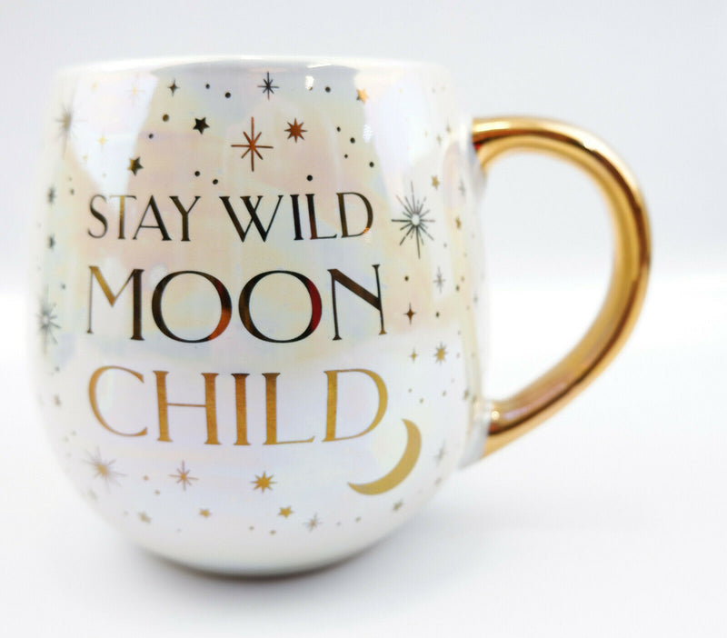 Sass & Belle Celestial Moon Child Gold Stars Iridescent Stoneware Mug Cup 475ml